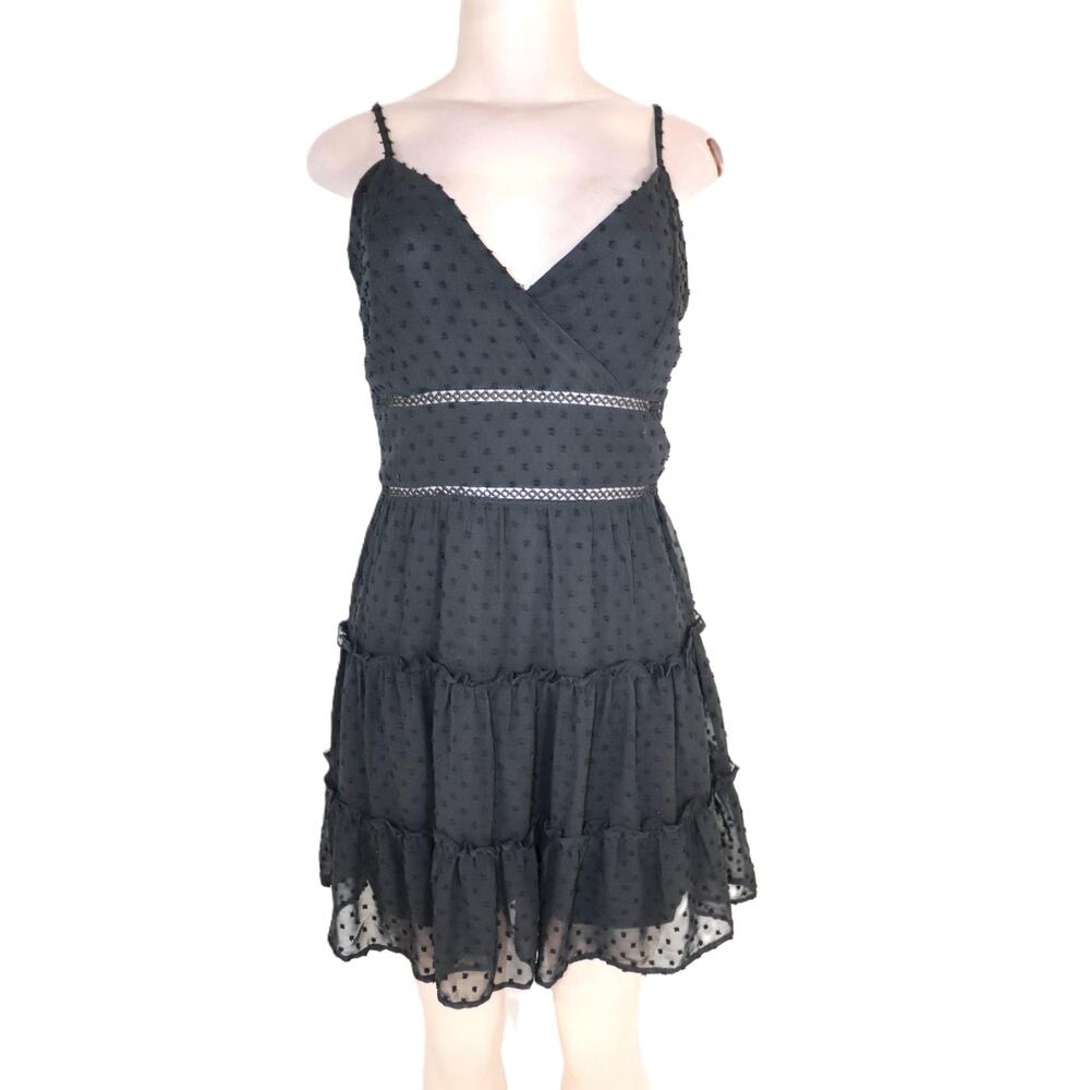 Altar'd State Black Embroidered Dot Sheer Lined Flare Mini Dress M